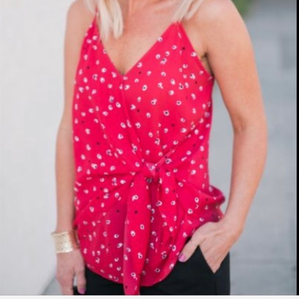 Gibson tie front tank sz small red polkadot print